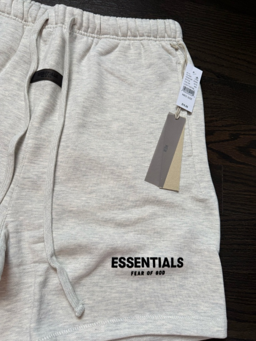 Essentials Fear of God Gray Fleece Sweat Shorts Drawstring Pocket Logo Size:L - Picture 3 of 4
